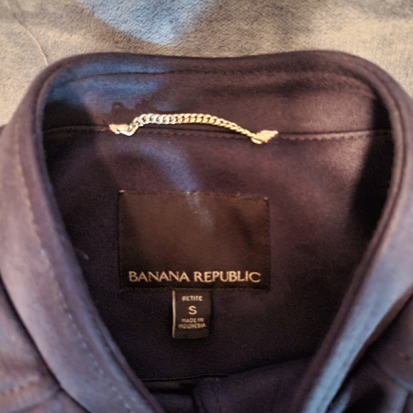 NEW BANANA REPUBLIC VEGAN SUEDE MOTO JACKET DARK NAVY Size Petite S - Picture 2 of 3